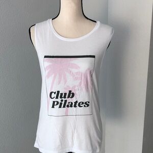 CLUB PILATES Women Logo Print White Muscle Tank | M